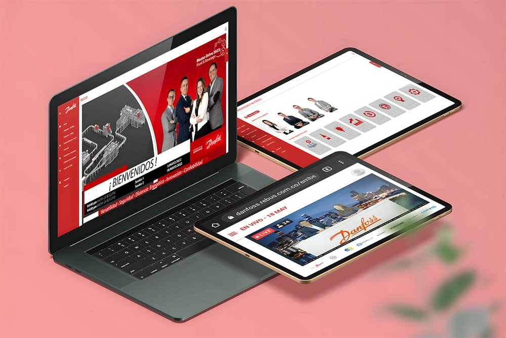 Mockup de la plataforma de evento virtual desarrollada para Danfoss